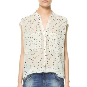 Zara Polka Dot Sleeveless Blouse - White Sz M